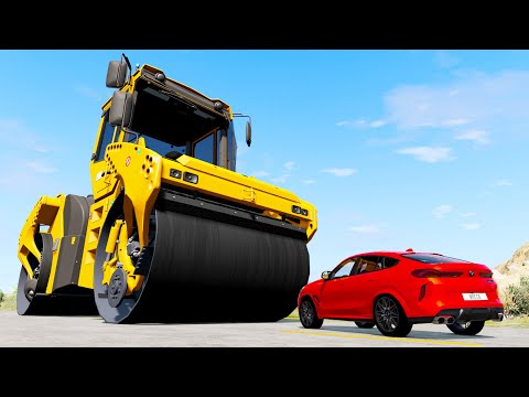 Giant Road Roller Crushes Cars - Beamng drive