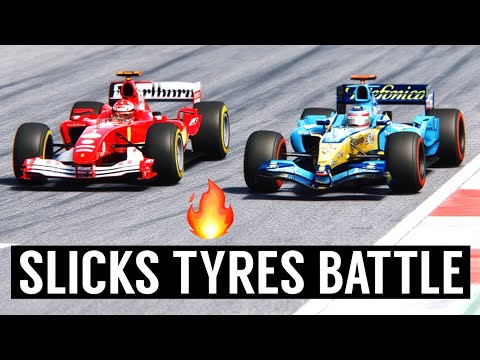Ferrari F1 2004 vs Renault F1 2005 - SLICKS TYRES BATTLE! Two monsters in Suzuka!