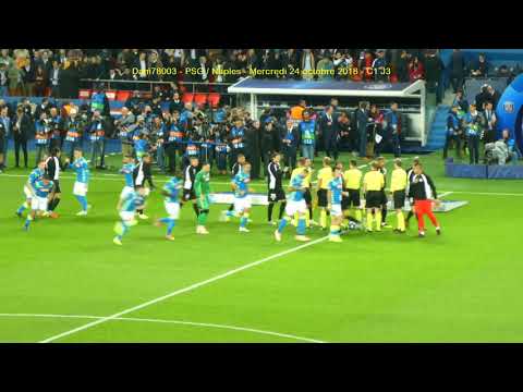 PSG / Naples 24.10.2018 : 2-2 (C1 J3) 4/5 : Entrée équipes avec tifo Auteuil