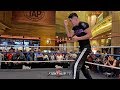 LEO SANTA CRUZ THROWING TEXT BOOK COMBINATIONS WHILE SHADOW BOXING DAYS AWAY FROM FLORES FIGHT