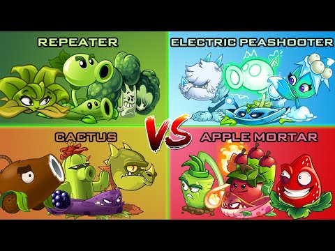 PVZ 2 Challenge 4 Pairs Plants Level 7 Team Up Team Repeater/Electric Peashooter/Cactus/Apple Mortar