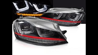 Přední světla VW Golf VII 13-17 SEQ černé s chromovou linkou