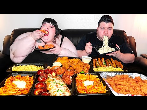 Big Fat White Alfredo & Fried Chicken with Hungry Fat Chick • MUKBANG