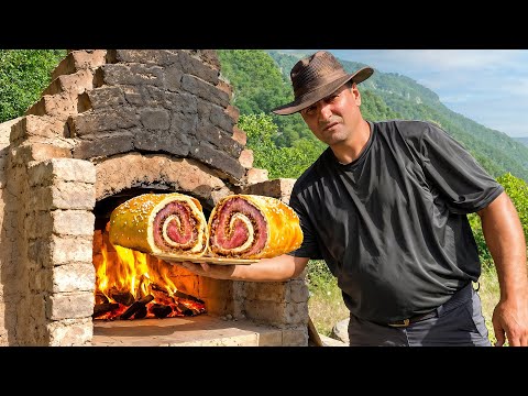 Juicy Beef Wellington in a Real Oven! 🥩 Rustic Outdoor Cooking