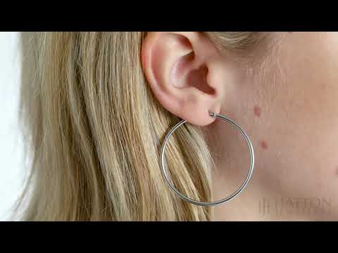 9ct White Gold Round Tube Design Hoop Earrings - 44mm