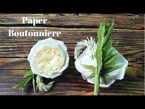 DIY How to make paper boutonniere with white Celosia (Cockscomb) and David Austin rose