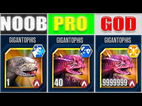 NOOB vs PRO vs GOD (PVP) GIGANTOPHIS SUPER MODs 999+) - JURASSIC WORLD THE GAME