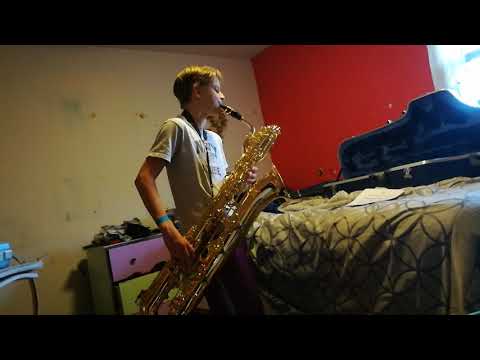 Felix learning "Moanin'" on his new bari sax