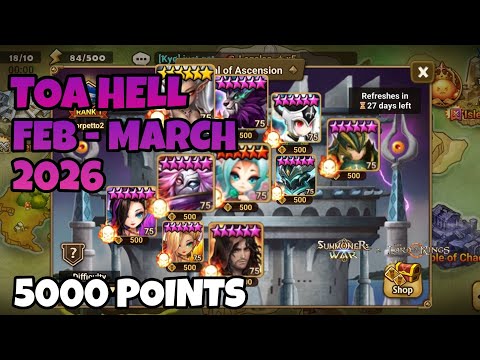 TOA HELl 5000 POINTS, FEBRUARY - MARCH 2026 ROTATION [Summoners War X THE LOTR]