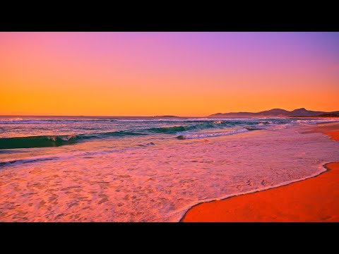 Yellow Sunset Glow on the Beach with Turquoise Waves | Relaxing ASMR for Deep Sleep | 3H in 4K