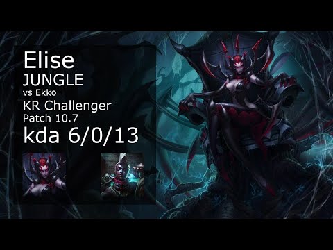 Elise Jungle vs Ekko - KR Challenger 6/0/13 Patch 10.7 Gameplay // [롤] 엘리스 vs 에코 정글