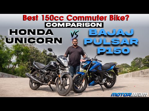 Bajaj Pulsar P150 vs Honda Unicorn - The Better Commuter? | MotorBeam