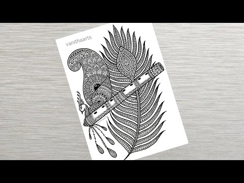 How to draw Mandala for Beginners flute feather mandala art flute feather drawing stepbystep