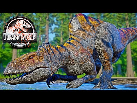 Indospinosaurus vs Tyrannosaurus REX, Deinosuchus Dinosaurs Fight 🌍 JURASSIC WORLD EVOLUTION