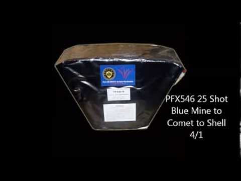 25 Shot Fan Blue Mine to Comet to Shells   -Dun Pai Fireworks- Pro 1.4G Products