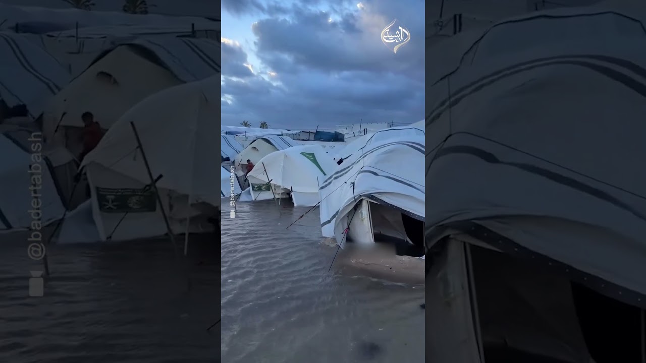 فيديو | مياه البحر والأمطار تغرق خيام النازحين في غزة