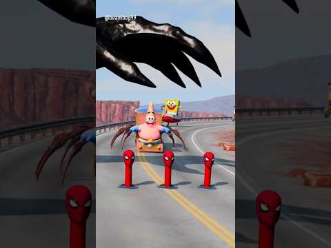 Funny Cars Crossing Triple Spider Man Bollard Gate with Venom's Giant Slap in BeamNG.drive
