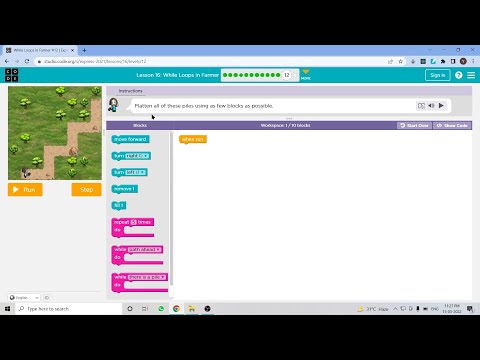 L16-12 |Code.org | Express-2021 | Lesson 16: While Loops in Farmer | level 12