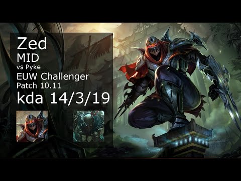 Zed vs Pyke Mid - EUW Challenger 14/3/19 Patch 10.11 Gameplay