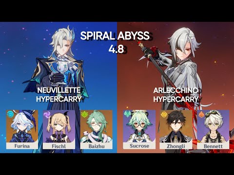 Neuvillette Hypercarry & Arlecchino Hypercarry - NEW Spiral Abyss 4.8 Floor 12 - Genshin Impact