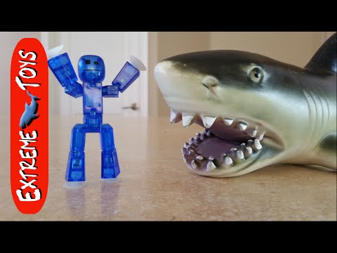 Megalodon Shark Toy vs Stikbot.  Stop motion Stikbot with shark toy. Video