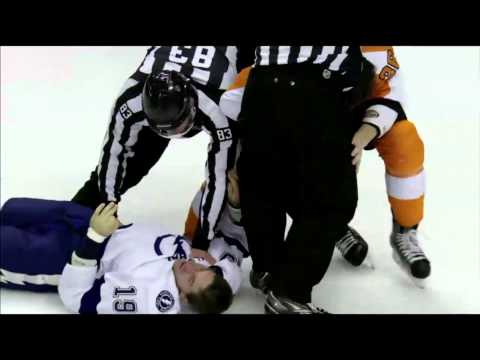 Zac Rinaldo TKO on B.J. Crombeen. Tampa Bay Lightning @ Philadelphia Flyers. Feb 5th 2013