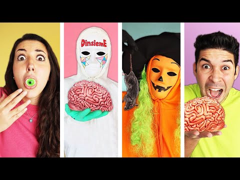 3 STORIE DI MANGIAMO SOLO CIBO DI HALLOWEEN PER 24 ORE CON LO SPIRITO DI HALLOWEEN E I NOSTRI AMICI!