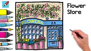 How to Draw a Flower Shop Real Easy