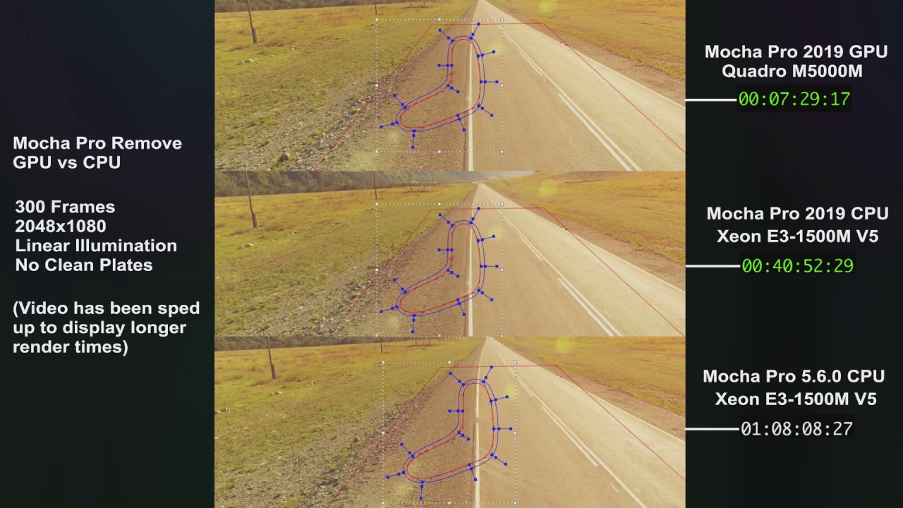 Mocha Pro 2019: GPU Object Removal Speed Test