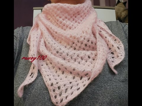792**Spring Project**Triangular Scarf with Lace Pattern**Knitting for Beginners*Tutorial