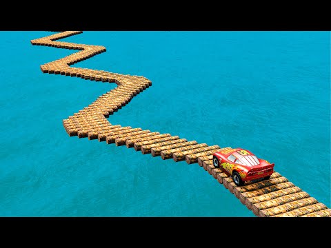 Impossible Log Snake Shape Bridge Crossing Cars Vs Deep Water - BeamNG.Drive