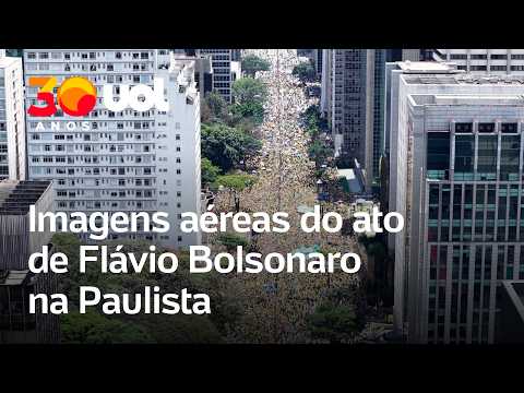 Flávio Bolsonaro na Paulista: imagens aéreas de drone mostram tamanho da manifestação