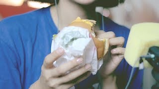 Korean ASMR Eating Tomato cheese burger (Binaural)