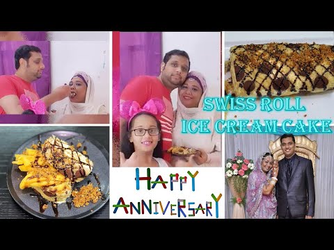 Ice Cream Cake Recipe/Swiss Roll Butterscotch Ice Cream Cake/ Our Wedding Anniversary Celebration😍