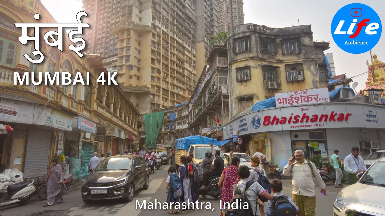 Immersive street-level walking tour through Mumbai, India, showcasing authentic urban landscapes, local architecture, and the vibrant atmosphere of the city's neighborhoods
