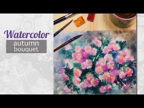 Autumn Bouquet. Watercolor Asters.