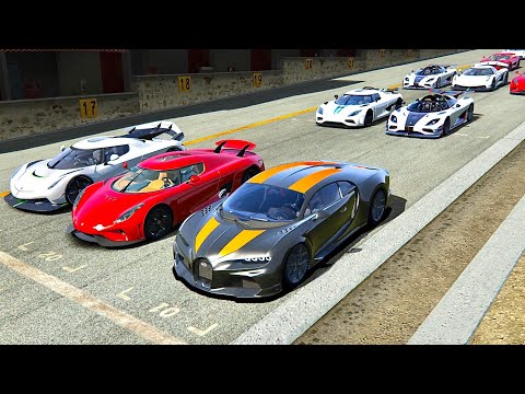Bugatti Chiron Super Sport 300+ vs Koenigsegg Hypercars - Drag Race 20 KM