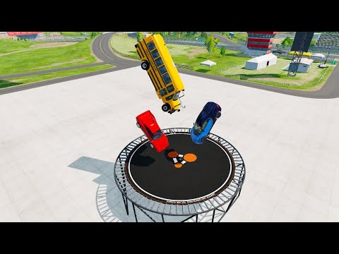 Crazy Vehicle Jumps On Giant Trampoline (Crash Test) - BeamNG.drive Insane Trampoline Jumps