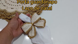 Porta guardanapo laço de natal em crochê, passo a passo.
