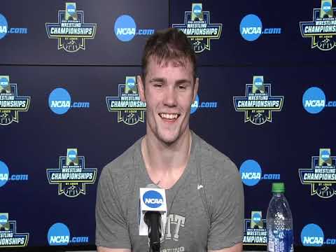 Session V: Jake Wentzel (Pitt) after winning semifinals at 165 pounds at 2021 NCAAs
