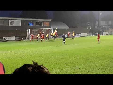 Frank Keita scores Harrow Borough' s opening gial un their 3-0 win over Merthyr Tydfil