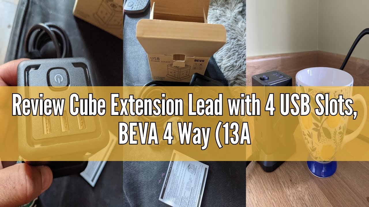 Review Cube Extension Lead with 4 USB Slots, BEVA 4 Way (13A/3250W) Multi Plug Extension Cords with