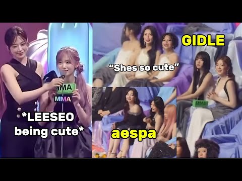 Idols giggling at LEESEO cuteness while giving her speech at MMA 2024 (aespa, GIDLE)