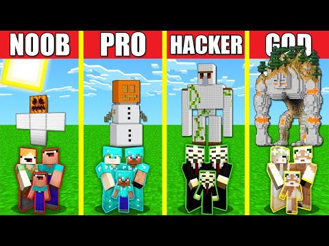 Minecraft Battle  GOLEM HOUSE BUILD CHALLENGE   NOOB vs PRO vs HACKER vs GOD   Animation IRON SNOW