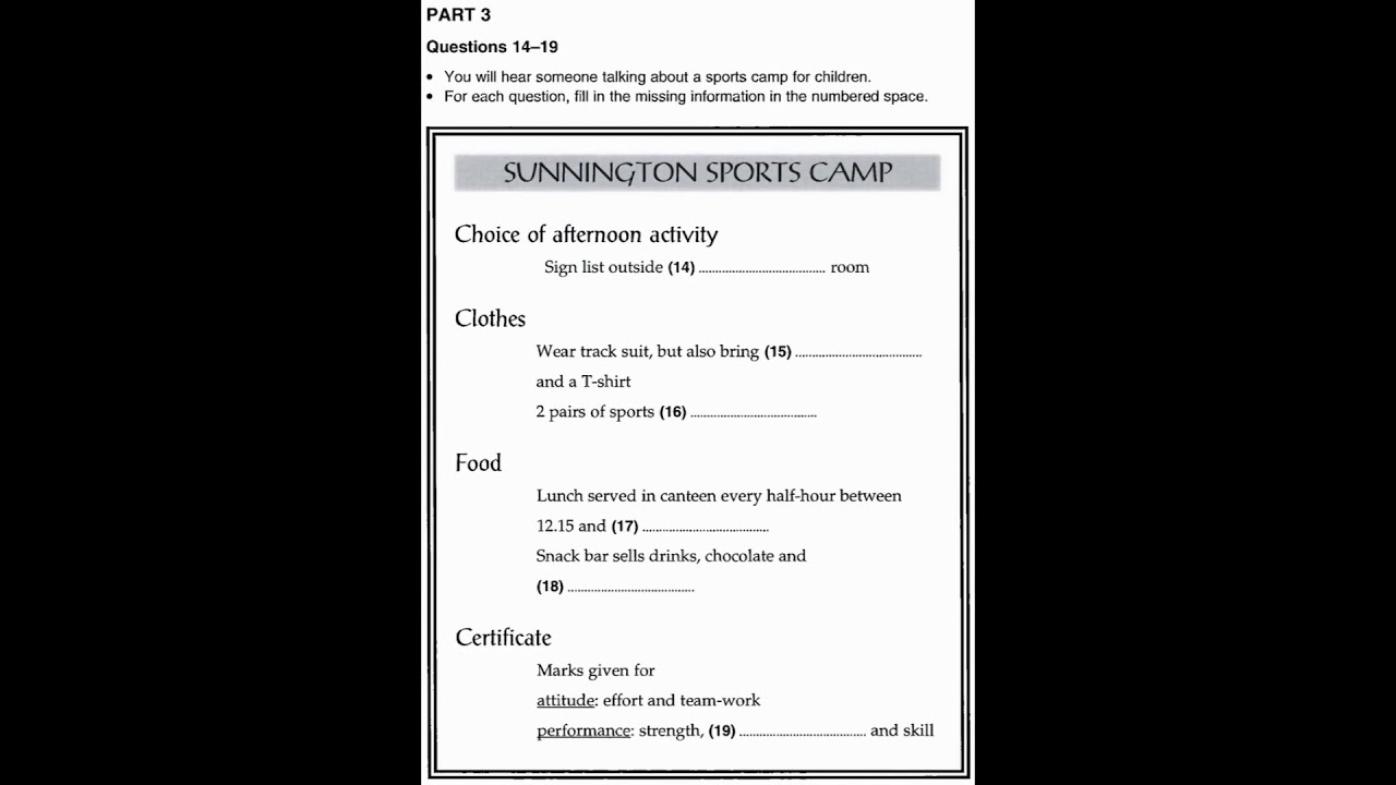 Listening B1, PET 3, Test 4, Part 3