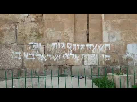 شاهد :مستوطن يخط شعارات على باب الرحمة