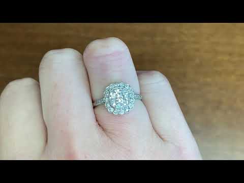 1.35ct Center Antique Cushion Cut Floral Cluster Halo Diamond Ring - Charlotte Ring - Hand Video
