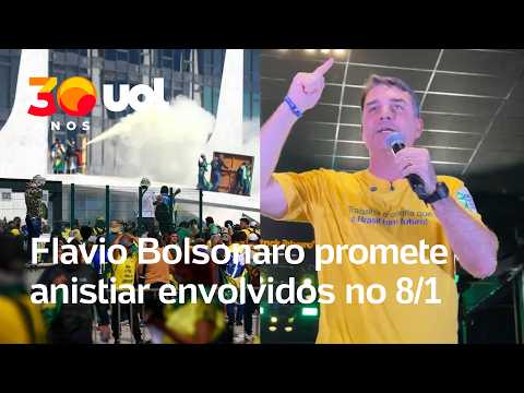 Flávio Bolsonaro promete anistiar envolvidos no 8/1 e ataca Moraes: ‘Tirano’