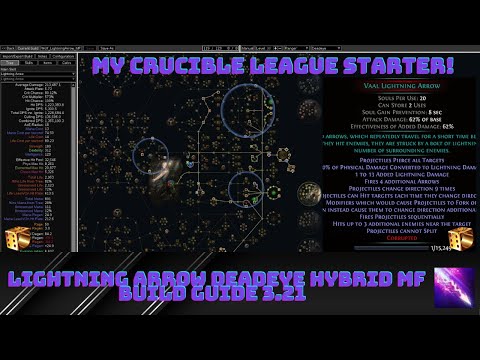 [Path Of Exile 3.21] Lightning Arrow Deadeye Hybrid MF Build Guide | My Crucible League Starter!