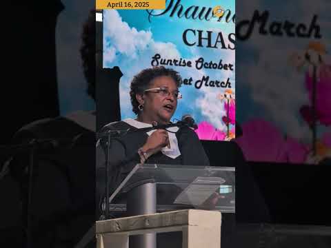 Prime Minister Mia Mottley delivers brief remarks at the funeral of 13 year old Shawnathon Chase